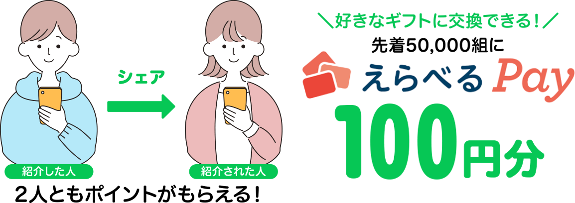 好きなギフトに交換できる！えらべるPay 100円分