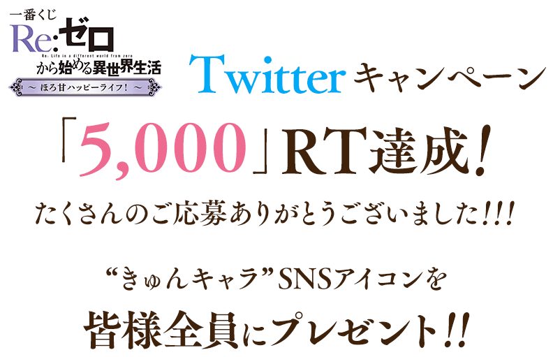 一番くじ Reゼロから始める異世界生活 ～ほろ甘ハッピーライフ！～ SNSアイコン画像プレゼントキャンペーン